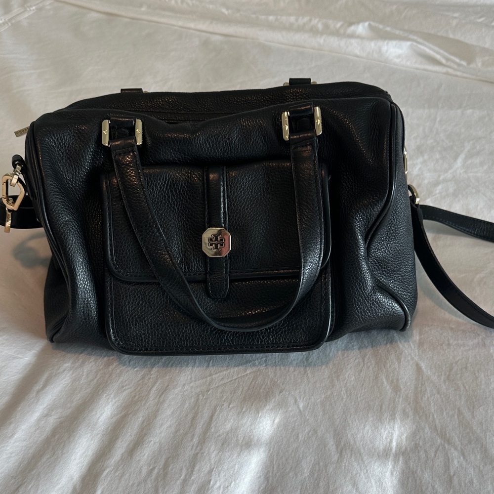 Black Leather Tory Burch Handbag